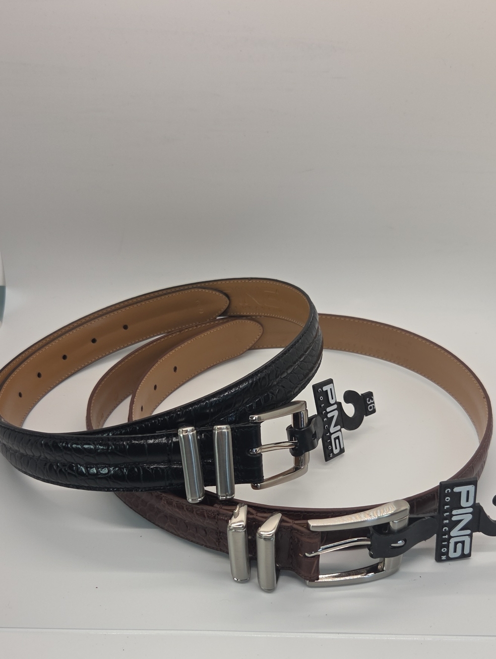 Lot Of 2 PING Men's Genuine Leather Belts - Black and Brown